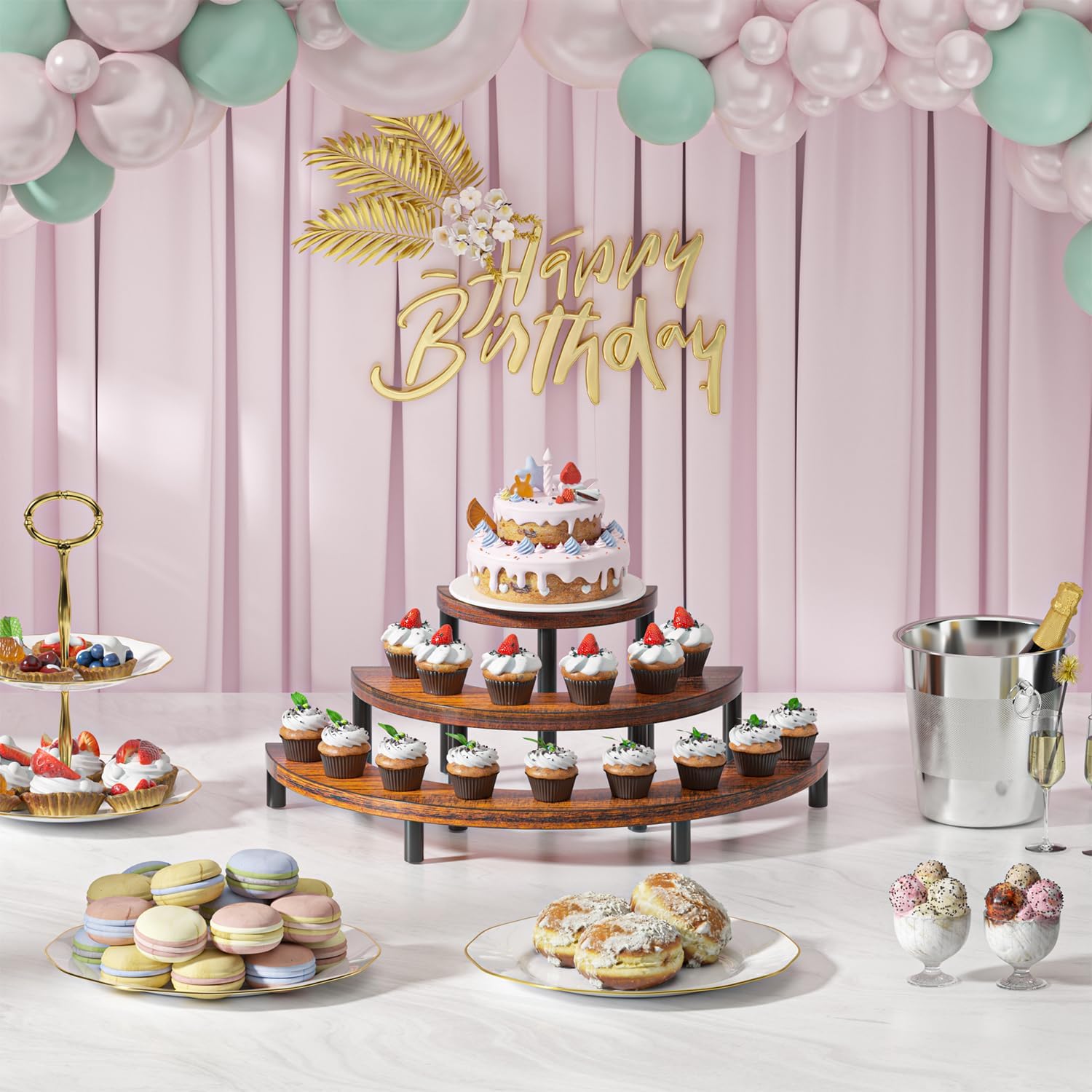 3 Tier Risers Display Stand Wooden Cupcake Holder