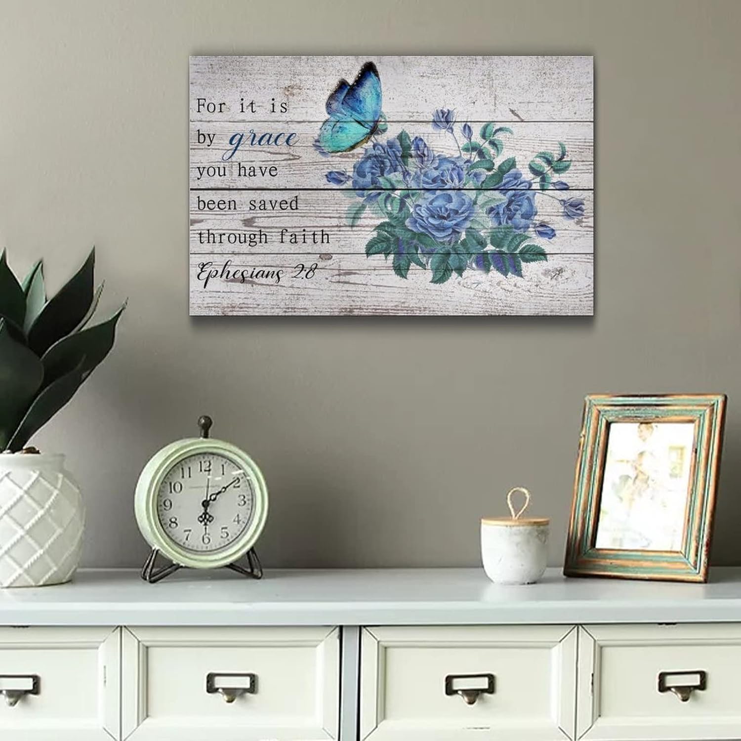 Blue Flower Wall Hanging Wood Plaque 12x16in