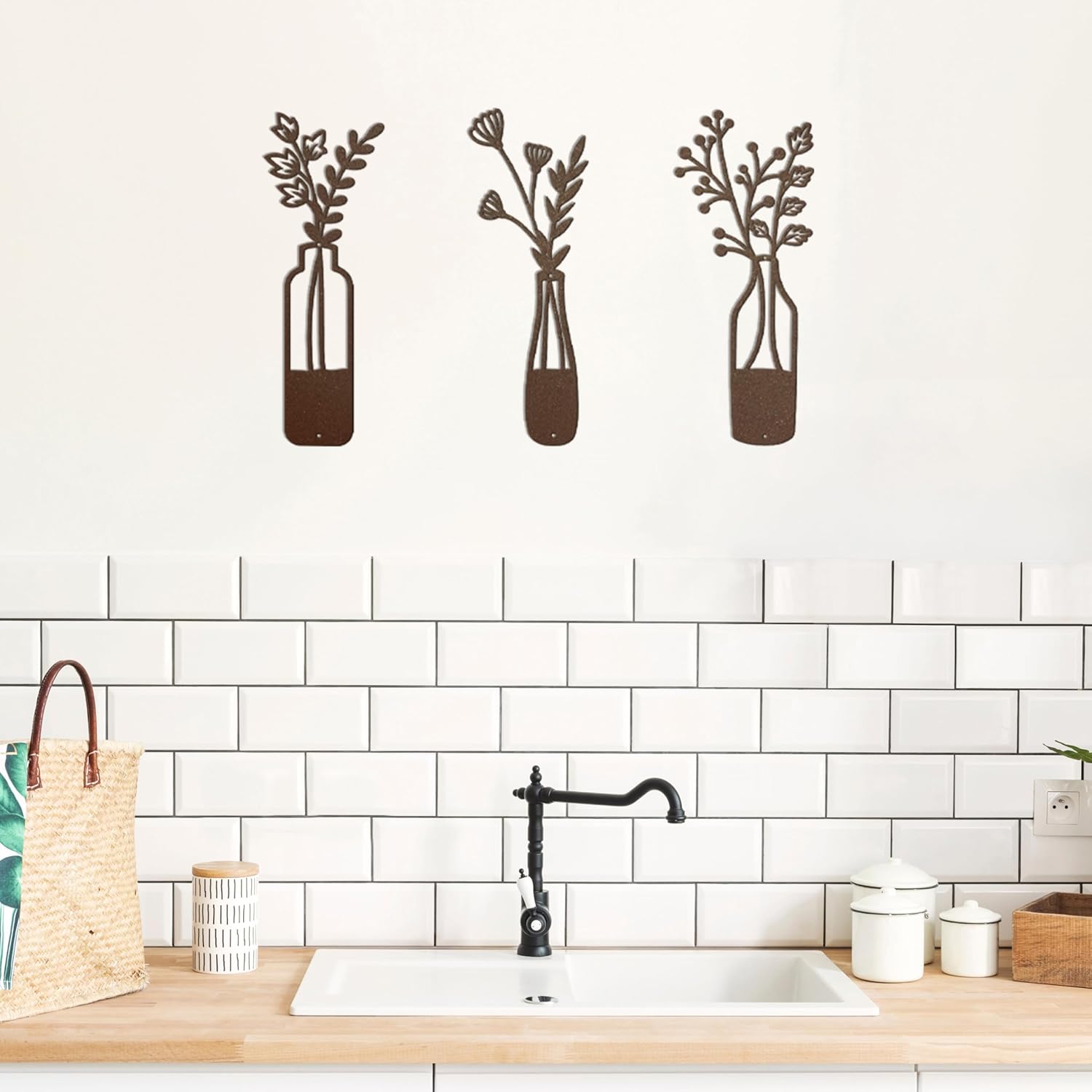 3-Piece Metal Flower Wall Art - Rustic Farmhouse Rust Finish