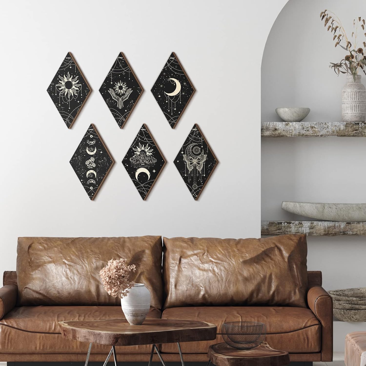 6 Pcs Black Gold Moon Phase Wall Art