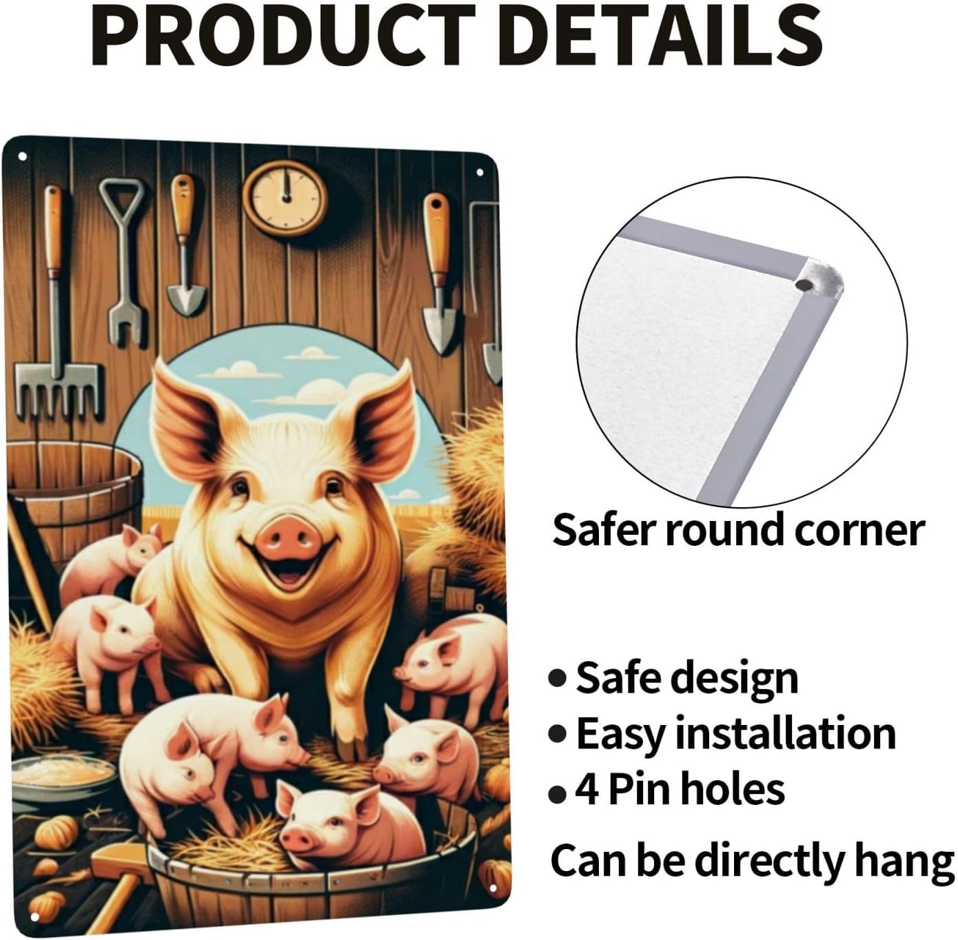 Rustic Barnyard Bliss Metal Wall Art Smiling Pig Piglets Tin Sign