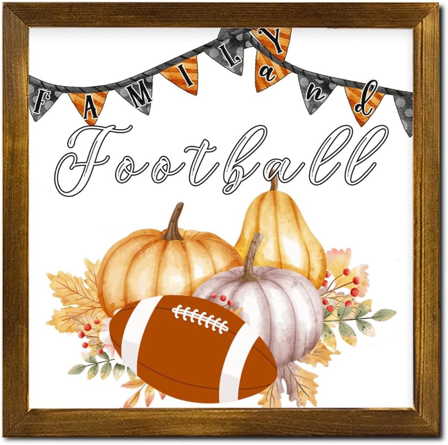 Family and Football Wood Framed Sign 12x12 Inch Wall Decor