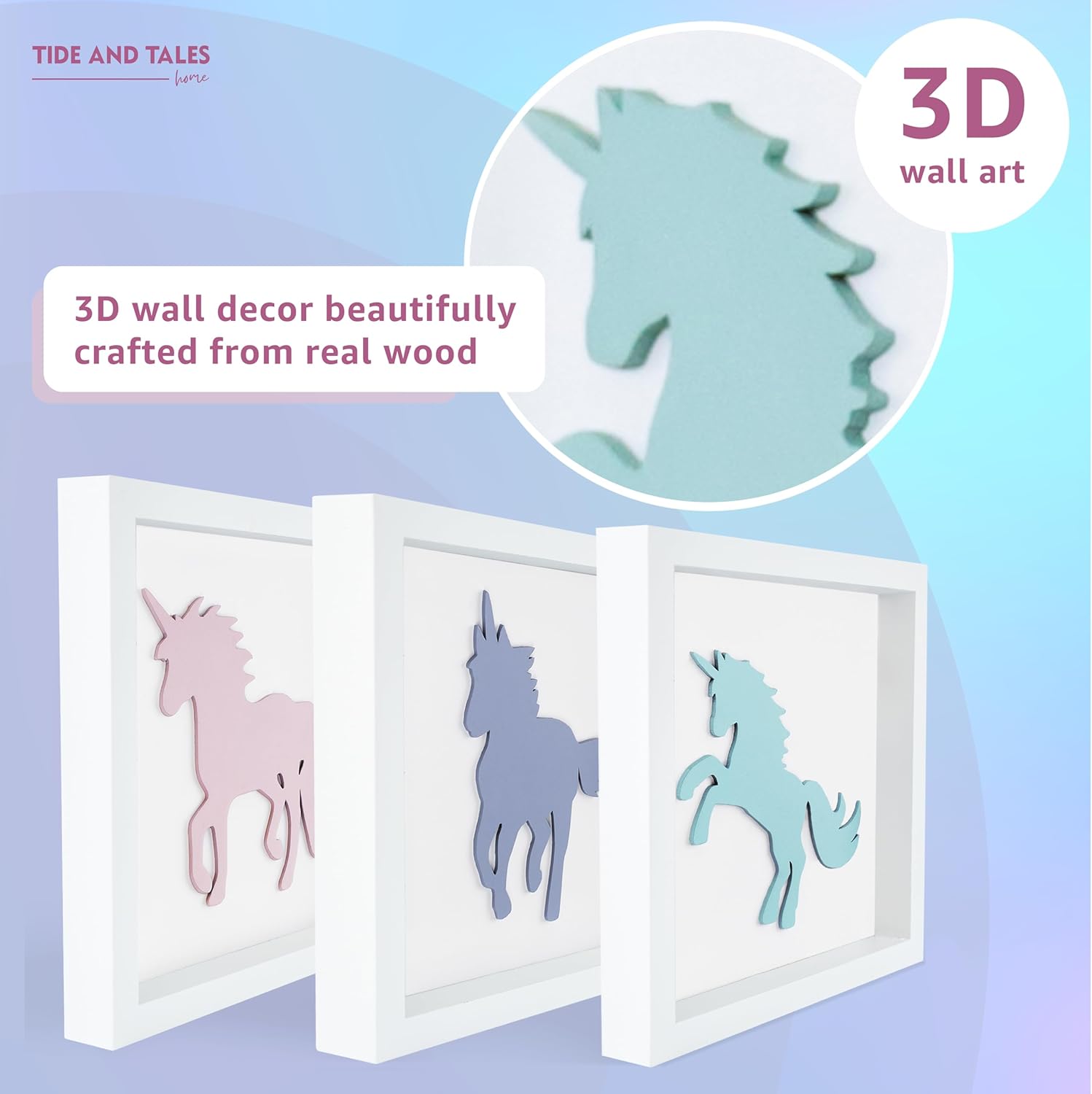 TideAndTales Unicorn Wall Decor Set of 3