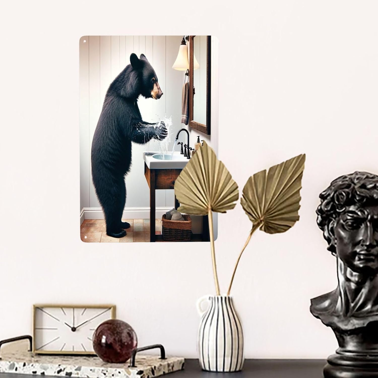Whimsical Black Bear Handwash Wall Art Metal Tin Sign