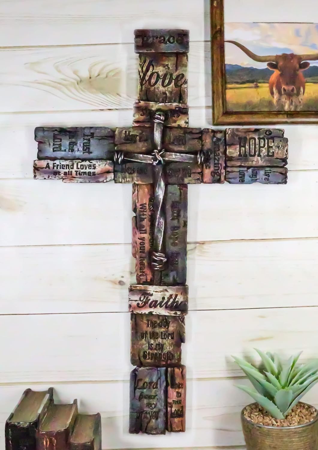 Ebros Gift Rustic Wall Cross Decor with Inspirational Words