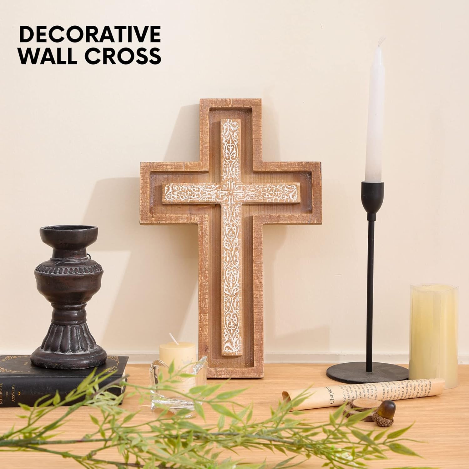 Baysbai Modern Wooden Wall Cross Decor