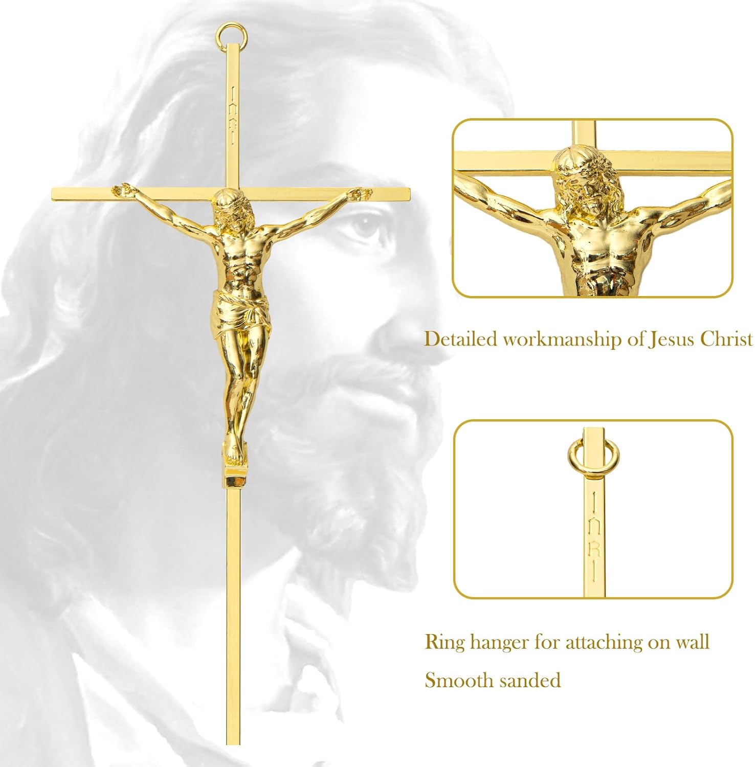 KUXBET 10 Inch Gold Metal Wall Cross Decor