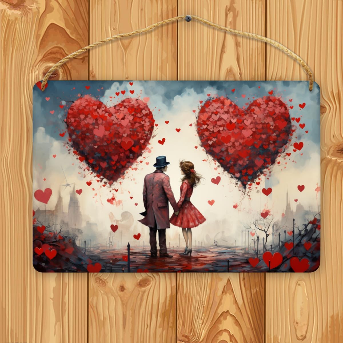 Urban Love Oasis Floating Hearts Wooden Wall Art 8x12 Inch