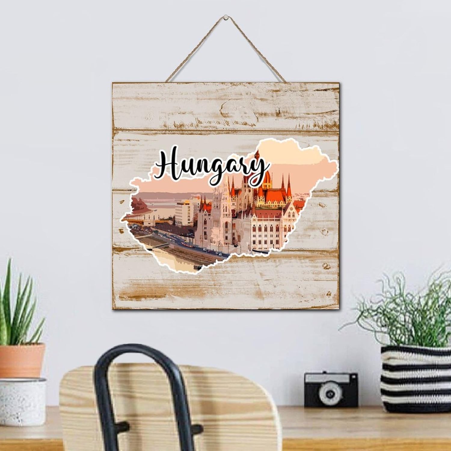 Hungary City Landmarks Wood Wall Plaque Sign 12x12 Inch