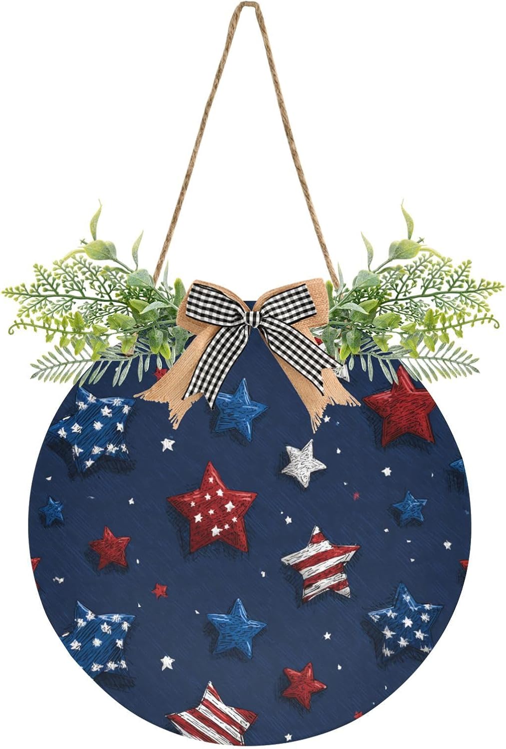 Patriotic White Blue Stars Door Wreath Decor