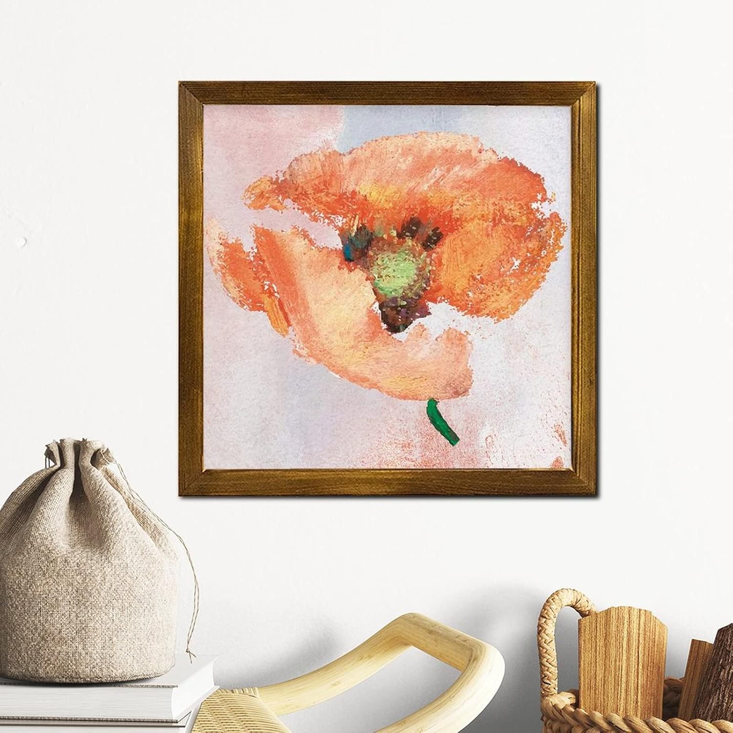 Retro Orange Hibiscus Flower Framed Wooden Sign 12x12 inch