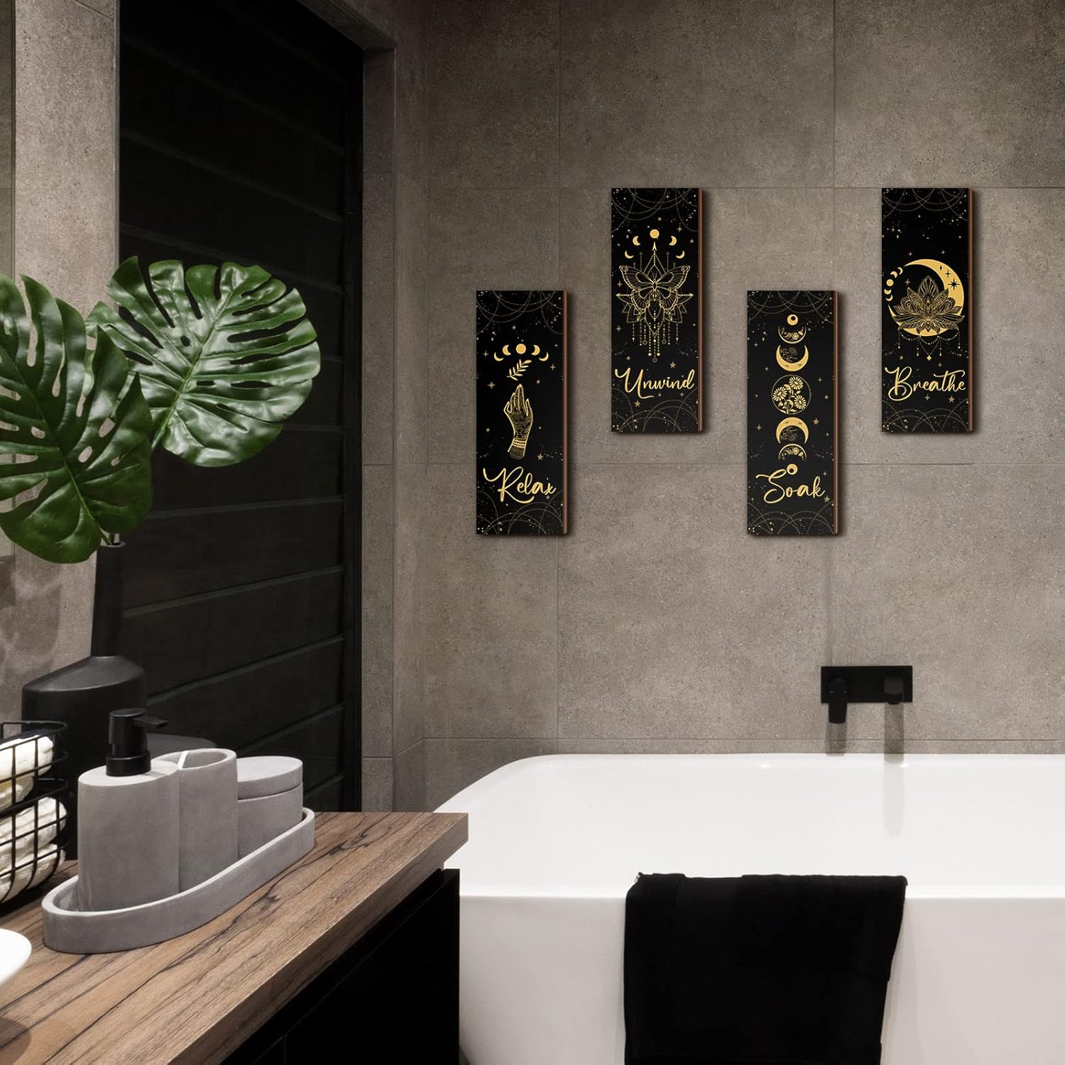 Qunclay 4 Pcs Rustic Boho Wall Decor Moon Phases Art