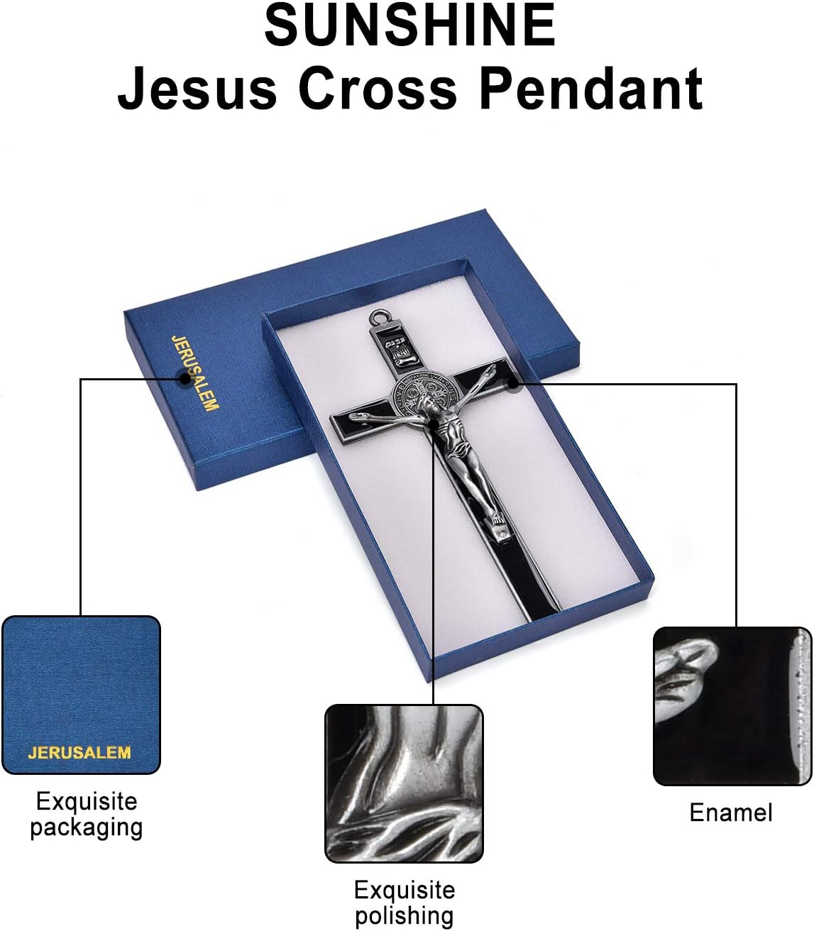 Wellcho Black Enamel Crucifix Wall Cross - Saint Benedict Religious Wall Art
