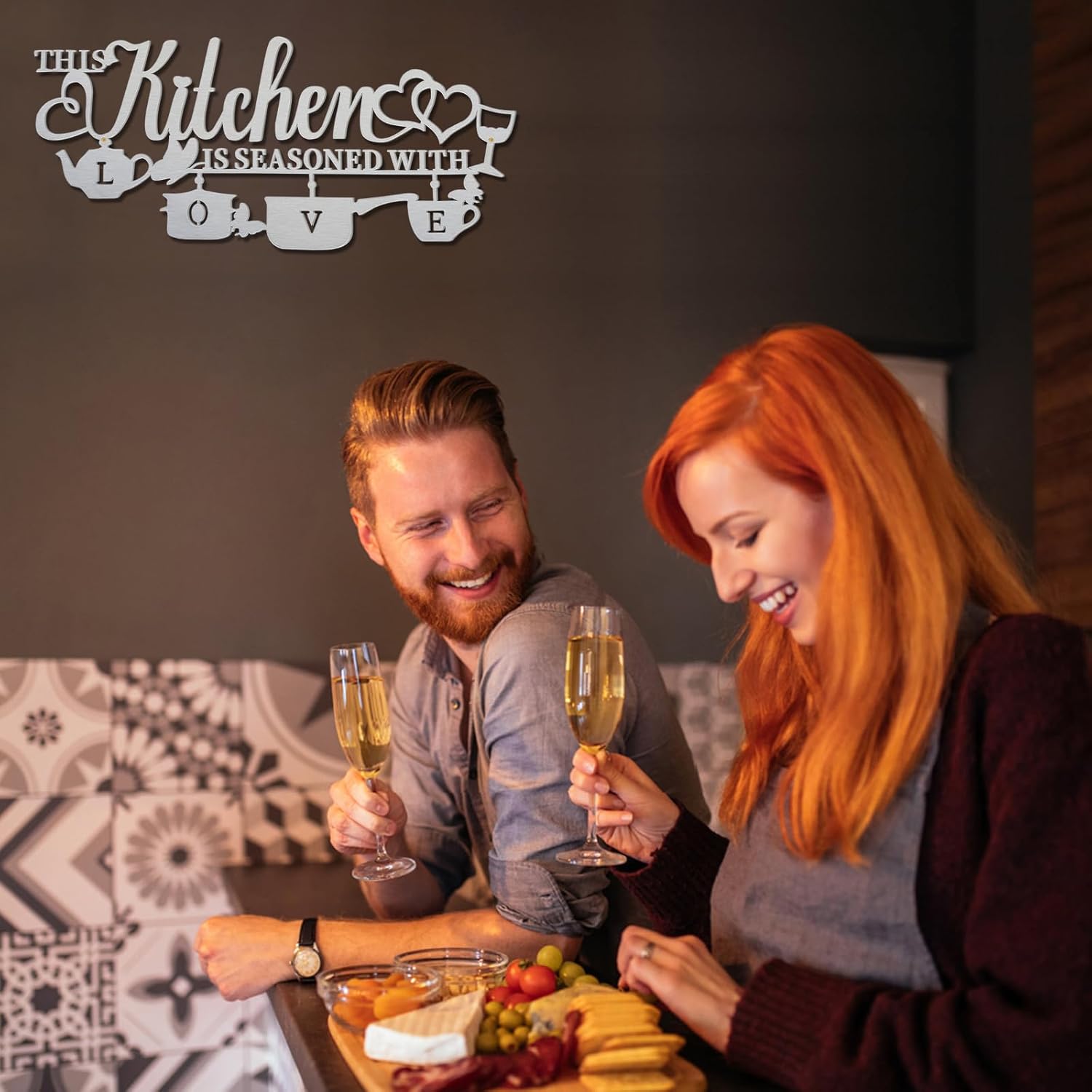 Metal Kitchen Wall Decor with Love Phrase Sign