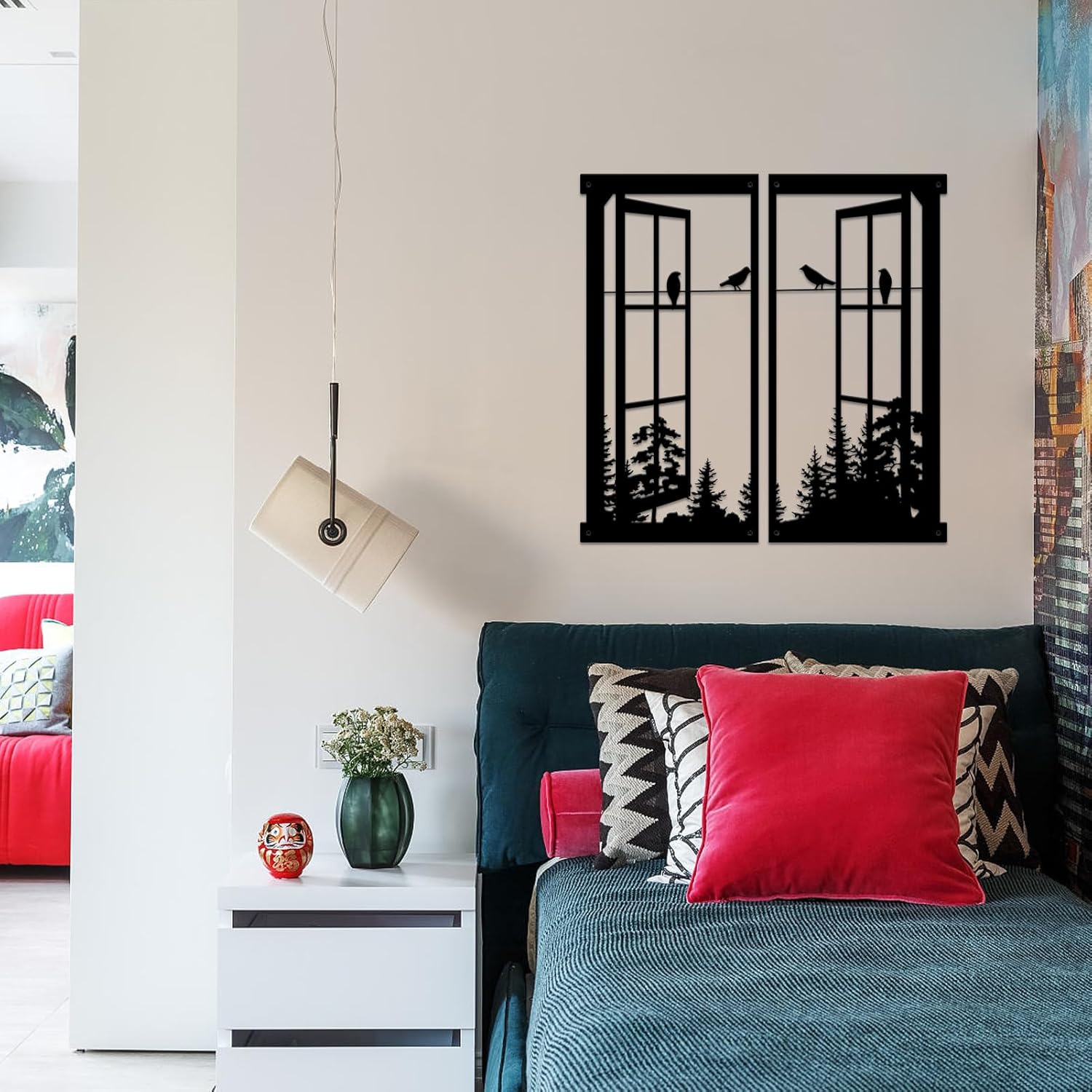 Resama Black Metal Wall Decor with Birds and Windows