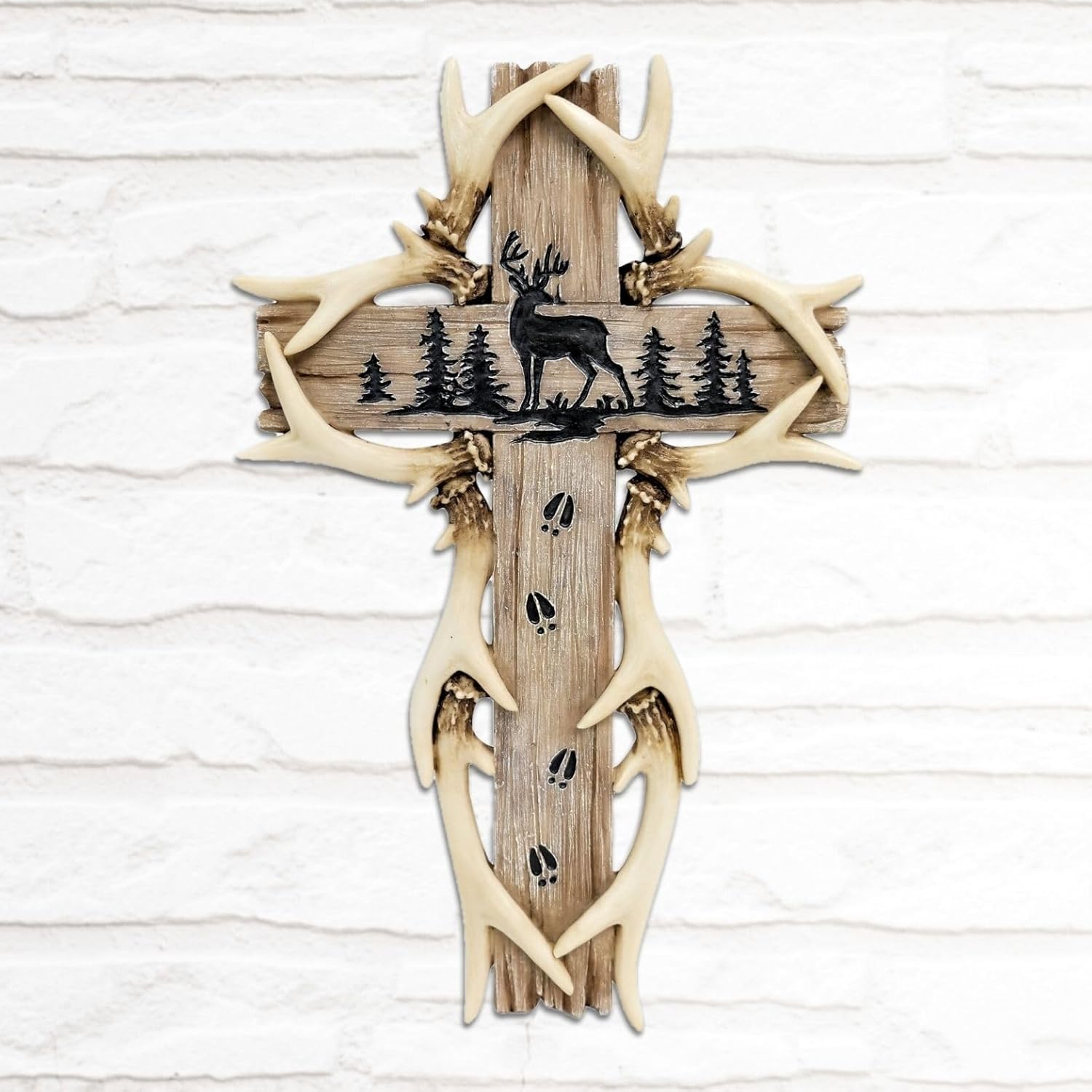 Rustic Deer Antler Wall Hanging Cross Decor