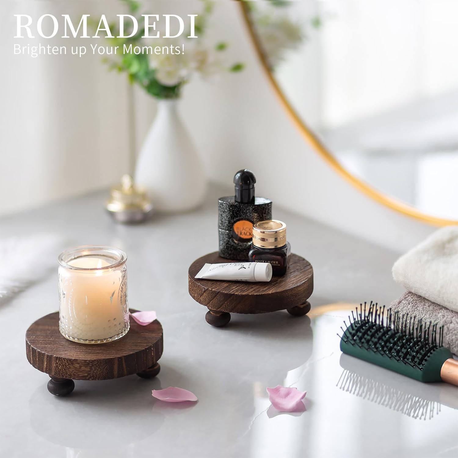 Romadedi Rustic Wood Display Risers - 2 pcs Farmhouse Decor