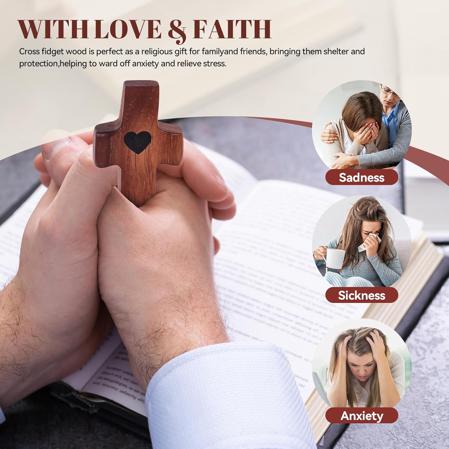 Xpokcai Handmade Wooden Cross My Heart Fidget Toy