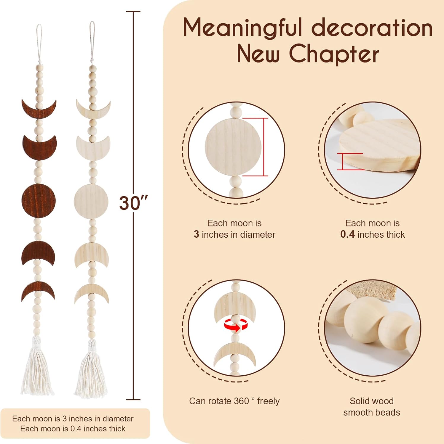 Moon Phase Wall Hanging Decor Beige
