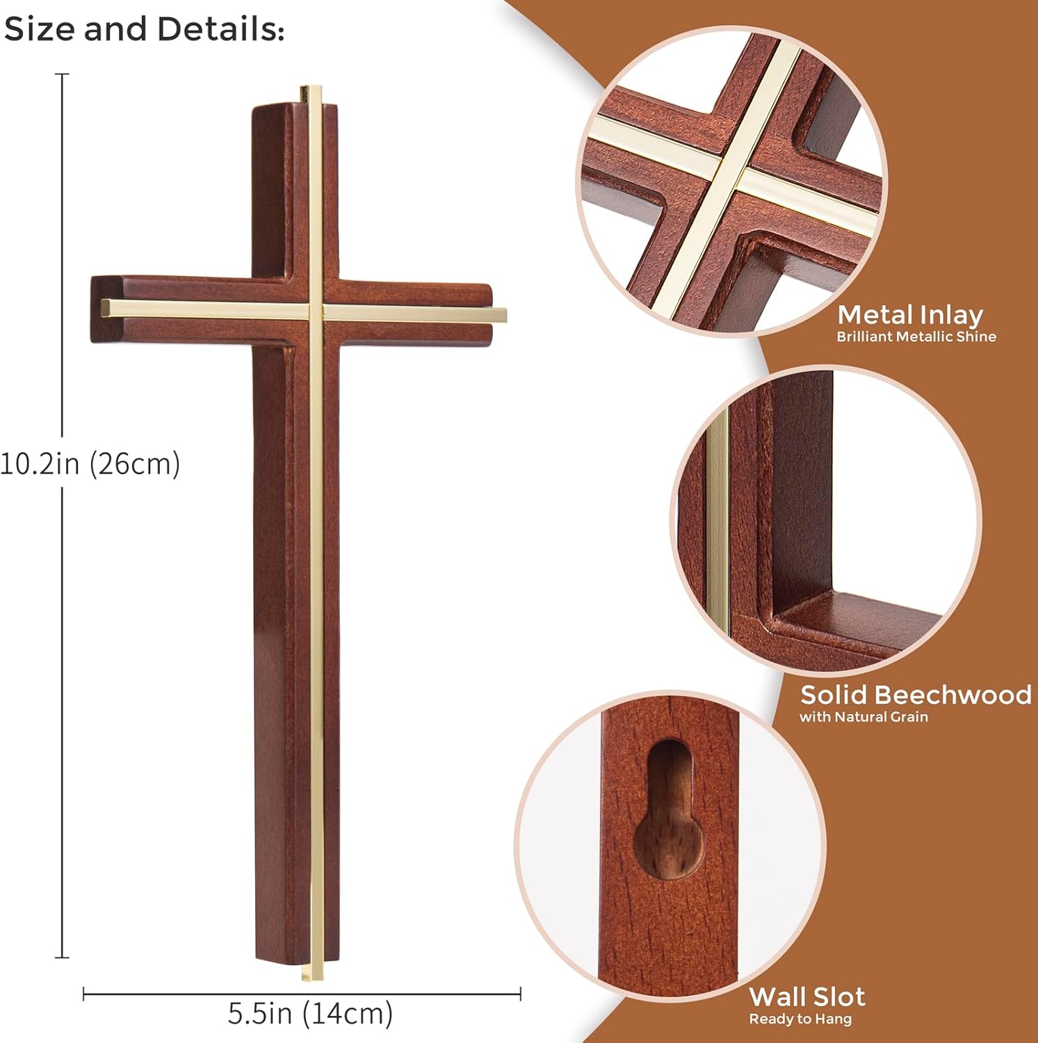 ACHIBANG 10 Inch Wooden Wall Cross for Home Decor