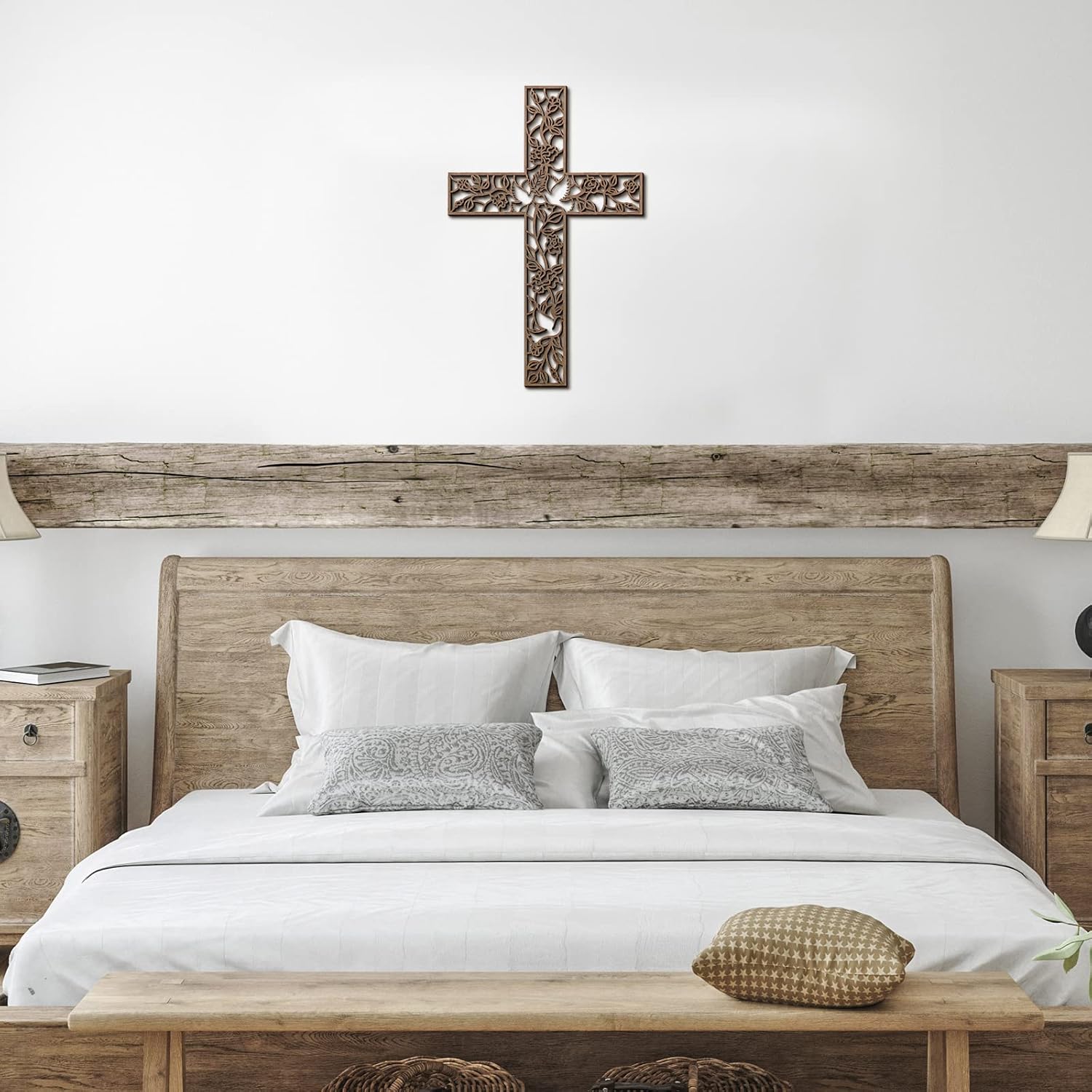 Yookeer Wall Hanging Wooden Cross Flower Decor