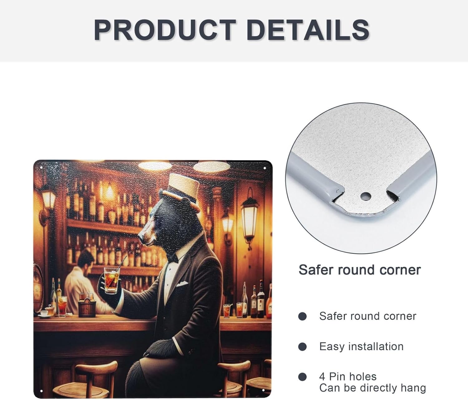Sophisticated Bear Bartender Retro Metal Wall Art