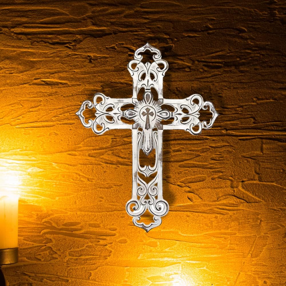 Comfy Hour 13-Inch Silver Wall Cross Religious Decor