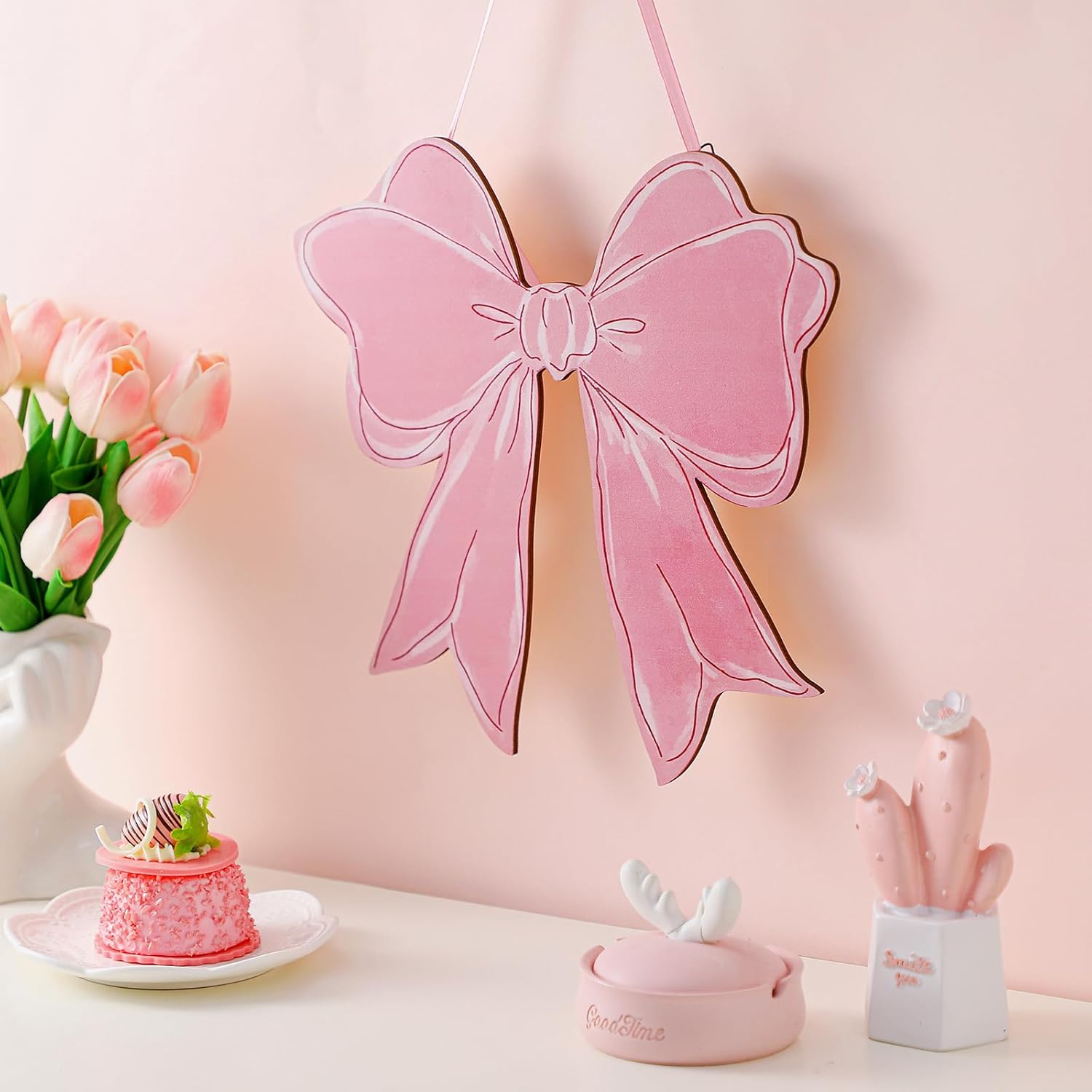 Pink Bow Wooden Wall Hanging Sign Coquette Bow Decor