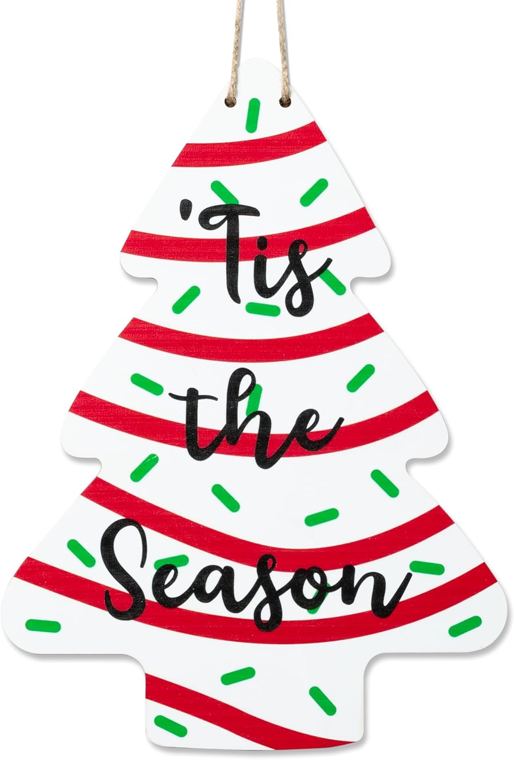 Christmas Tree-Shaped Wooden Door Sign with Hanging String