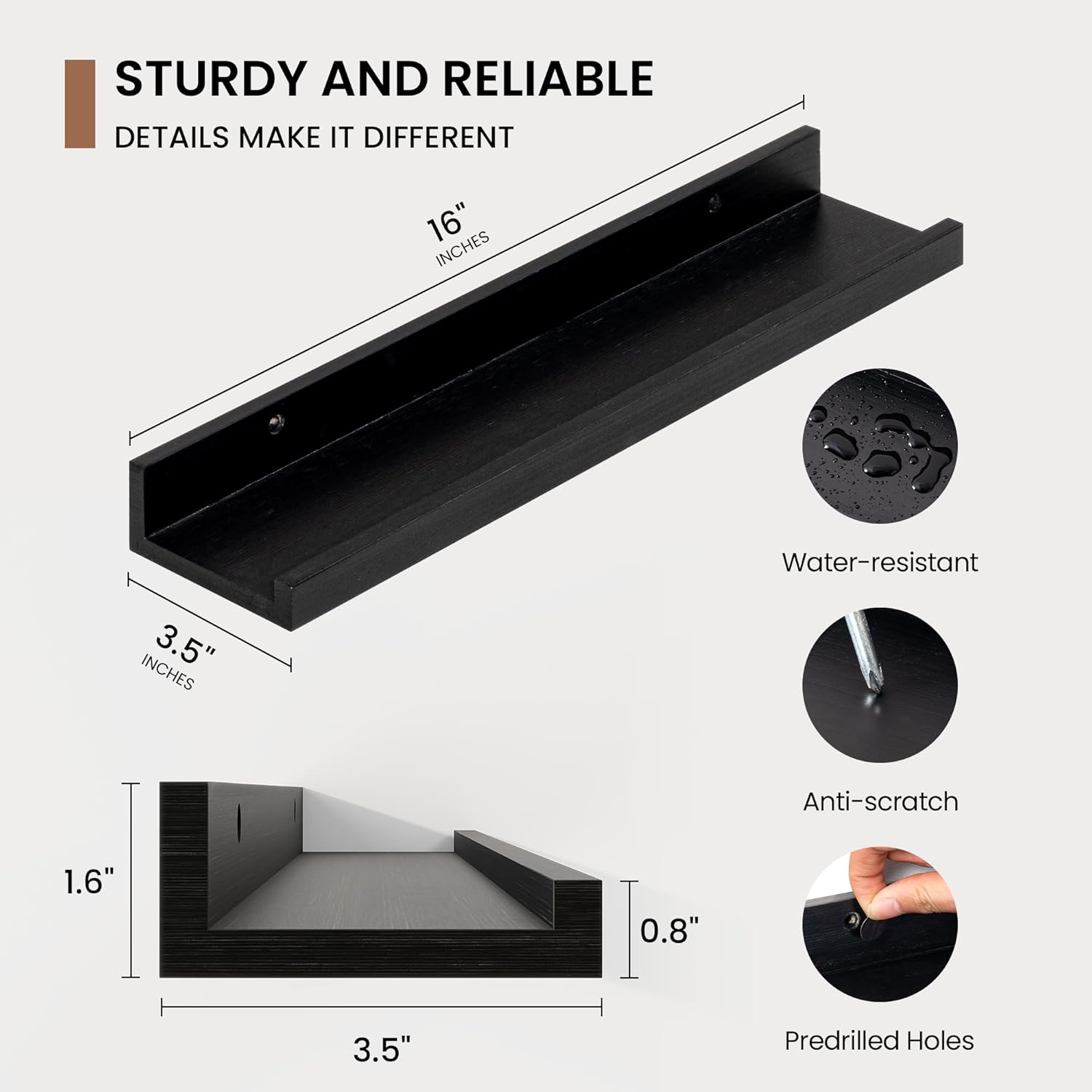 Fun Memories Picture Ledge Shelf Set of 4 Black