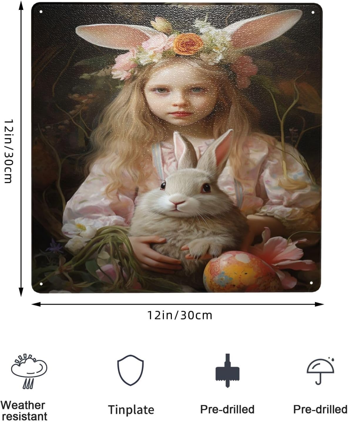 Springtime Serenity Tin Sign with Floral Crown