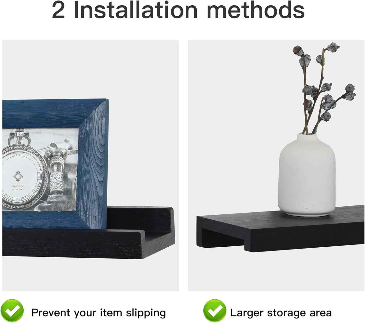 PHOENANCEE 36 Inch Floating Shelves Set of 2 Rustic Black