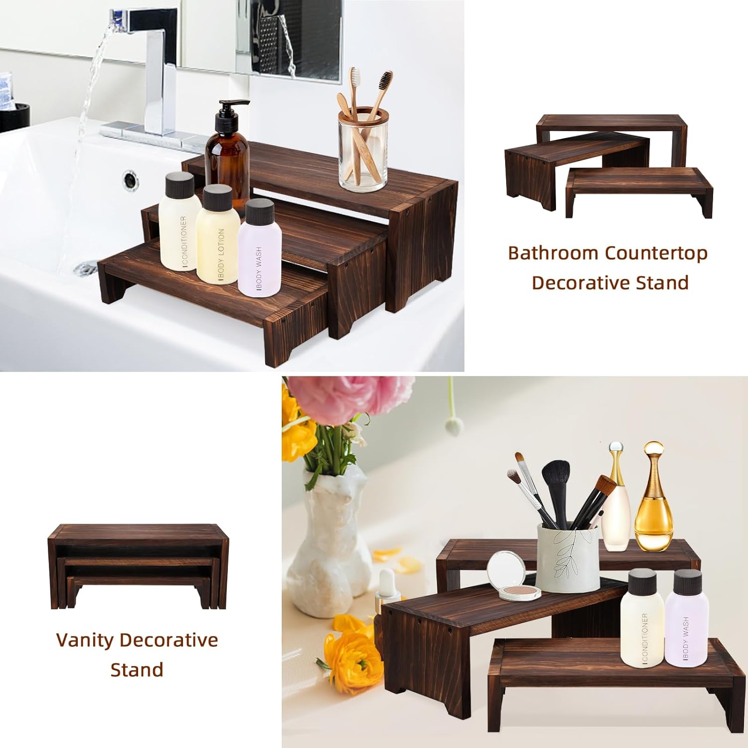 3-Tier Wooden Cupcake Stand with Display Risers