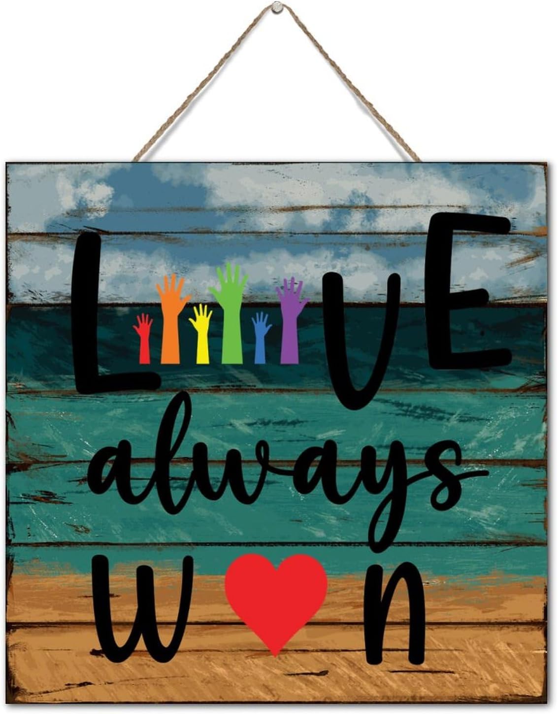Love Always Win Wooden Wall Art Sign 12x12 Inch