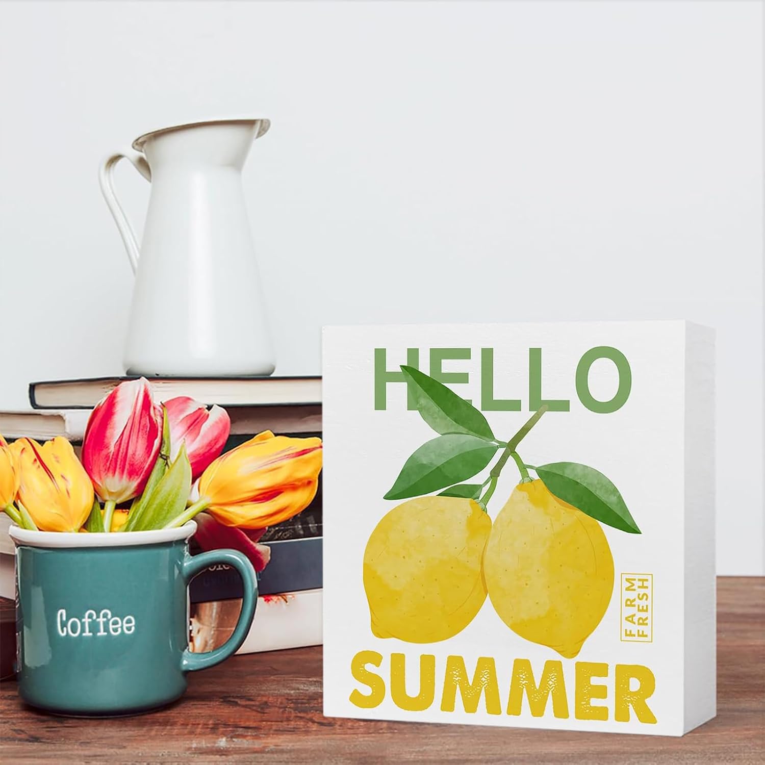 Hello Summer Wood Block Sign Decor 5x5 Inch