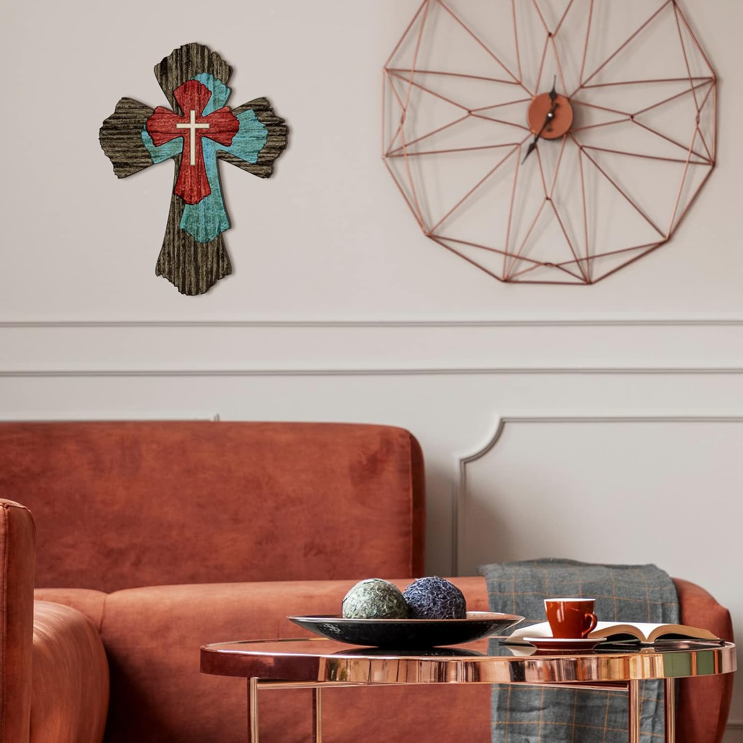 Blulu Rustic Wooden Wall Cross Decor Art Sculpture