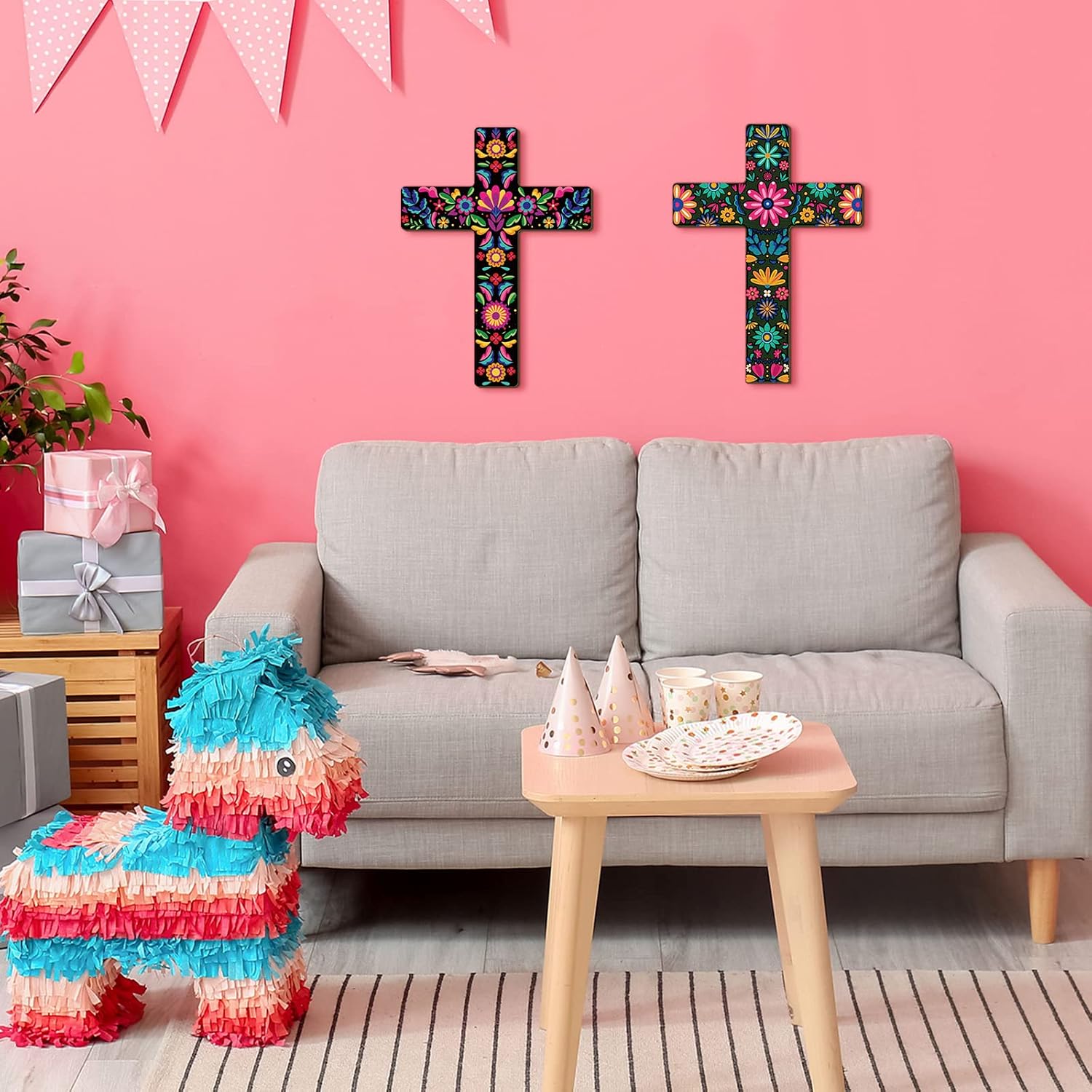Pinkunn 2 Pcs Mexican Cross Wall Decor