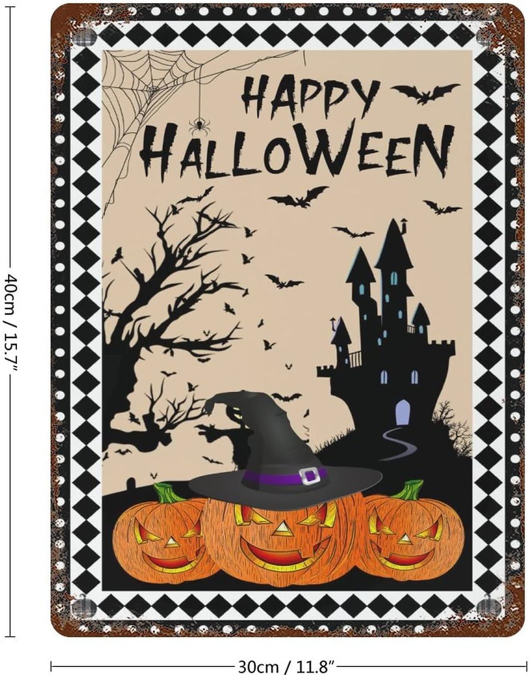 Metal Halloween Witch Hat Vintage Wall Sign