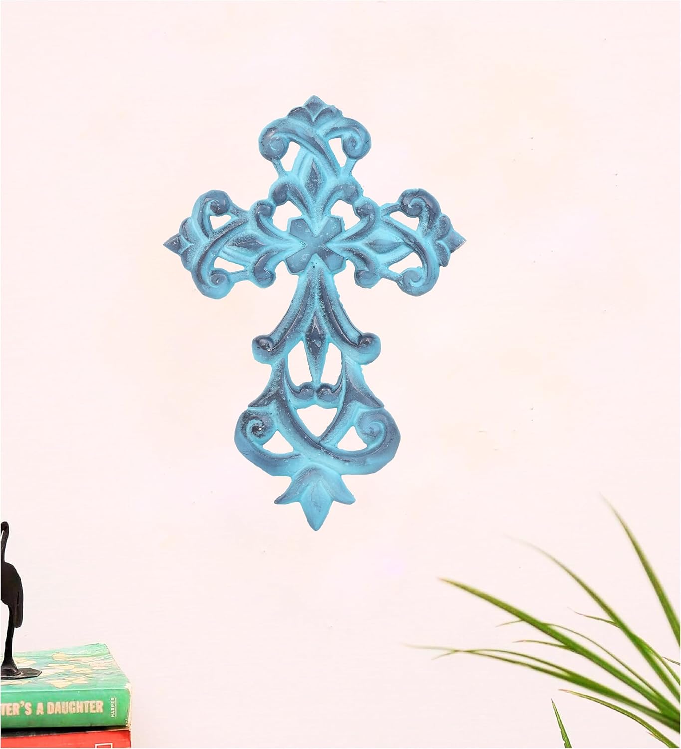 Castleore Wall Hanging Christian Cross Decor Blue Antique Finish