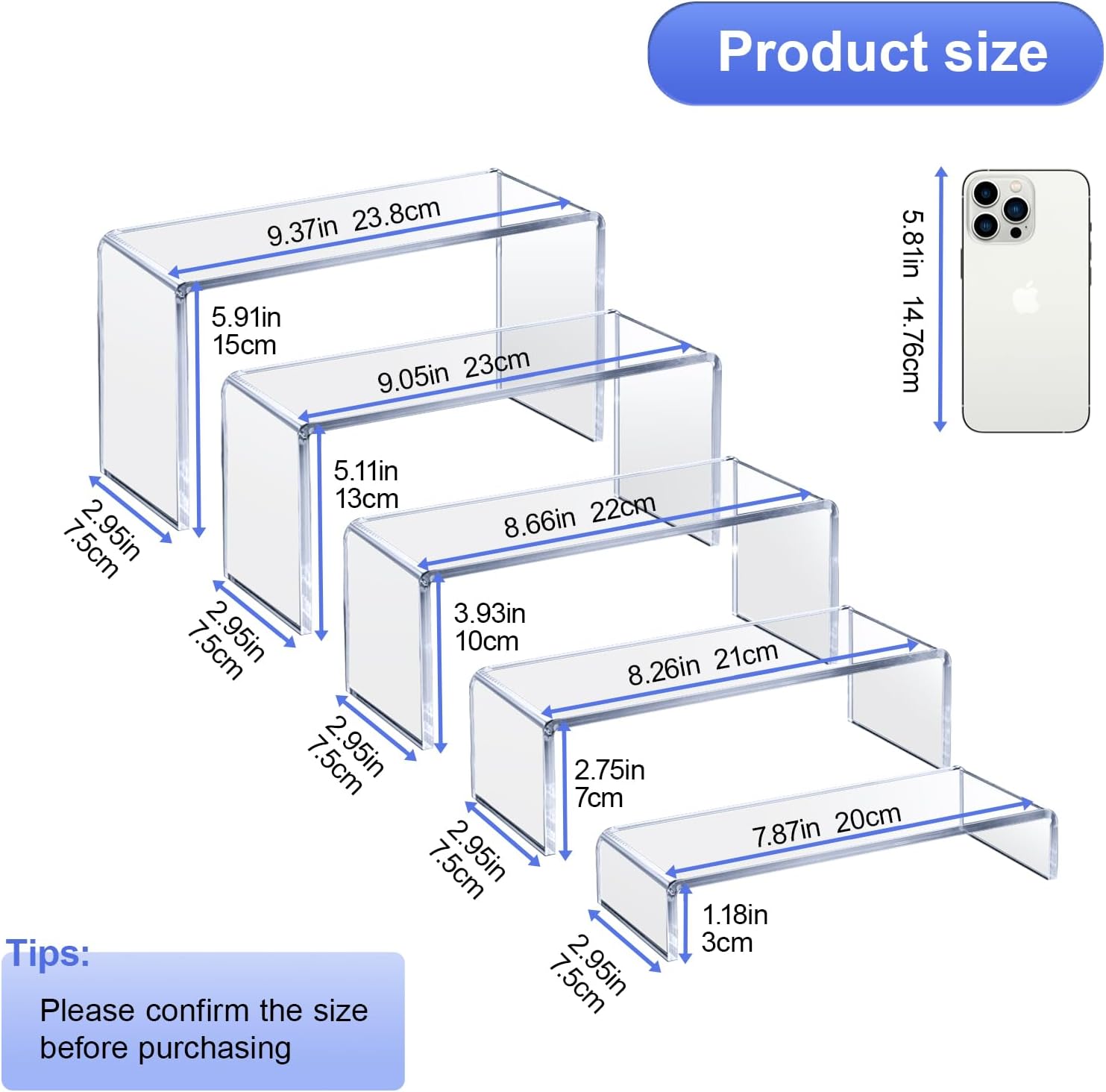 OVNTHYK Acrylic Display Risers - 2 Sets 10 Pcs Clear Rectangular Risers