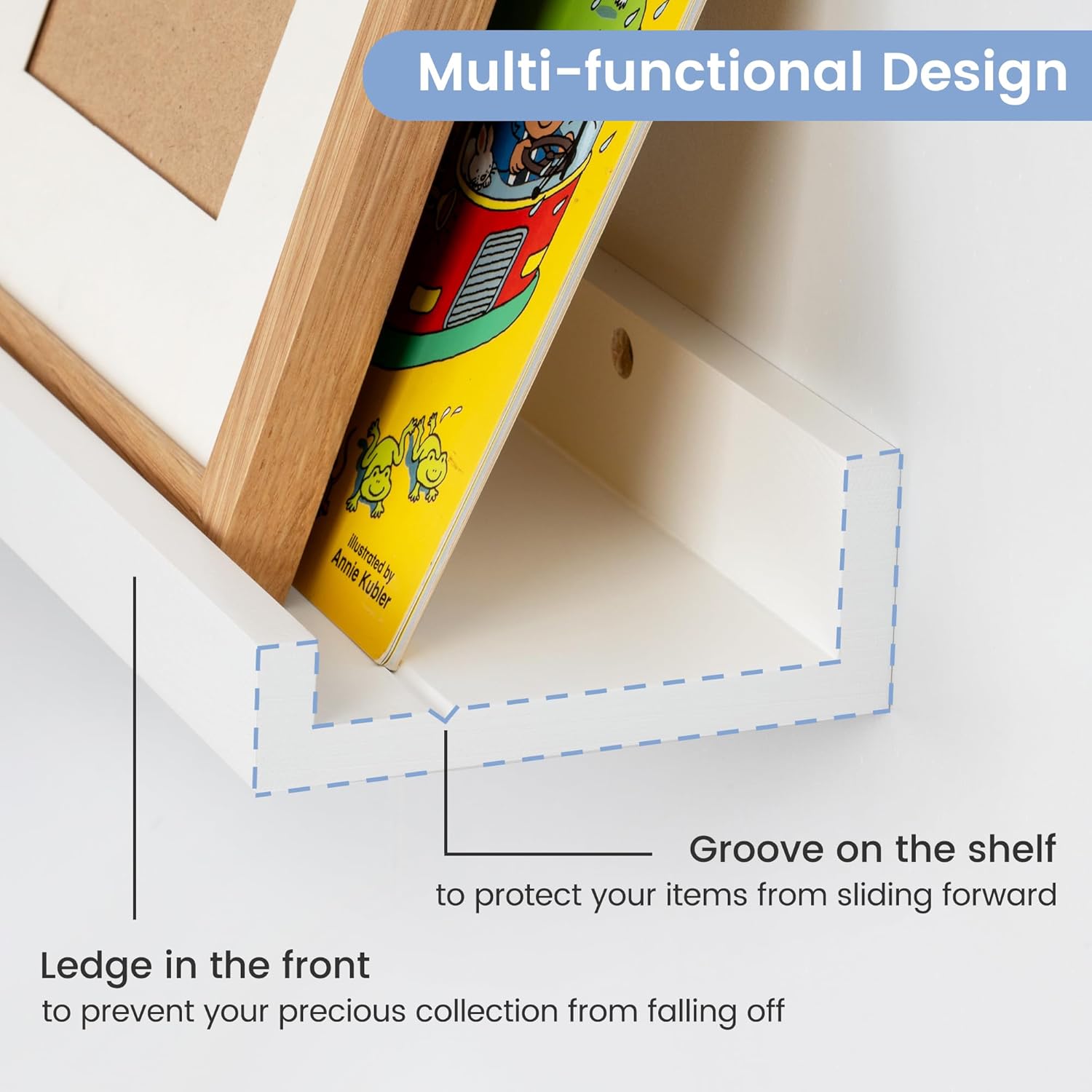 Picture Ledge Shelf Set of 2 White Solid Pine Wood Floating Shelves