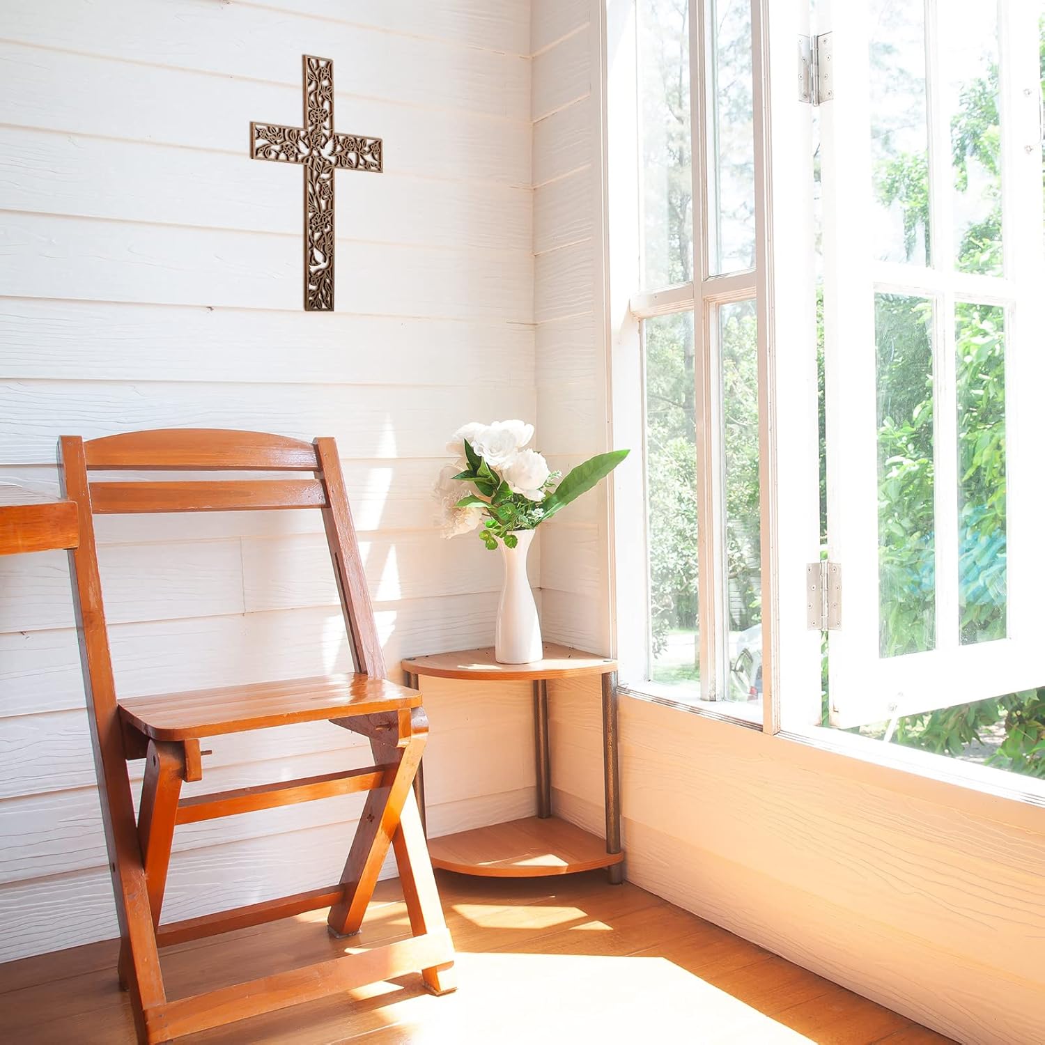Yookeer Wall Hanging Wooden Cross Flower Decor