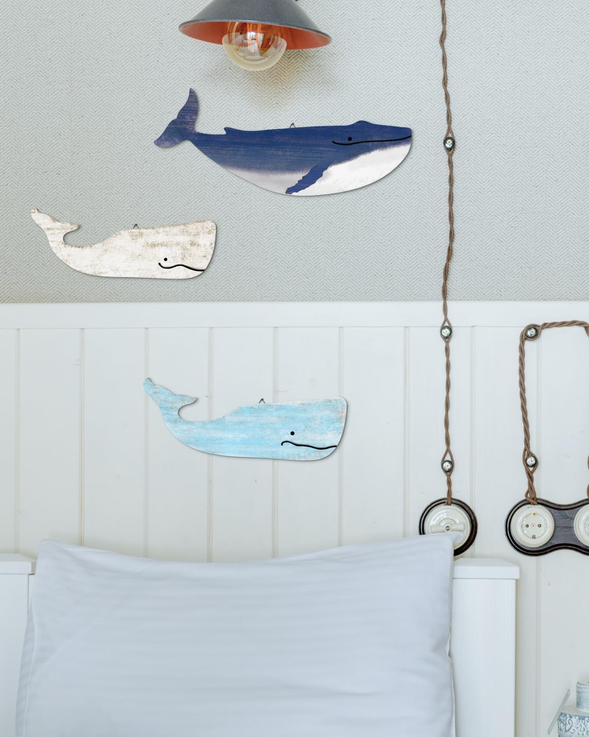 Putuo Decor 3 Piece Blue and White Whale Wall Sculptures