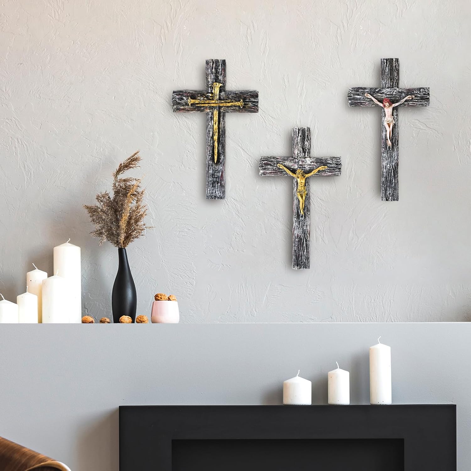NCPLYGOU Rustic Wall Cross Decor with Golden Nail