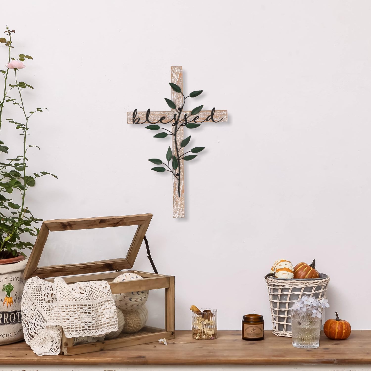 NIKKY HOME Wall Cross Rustic Wooden Cross Decor