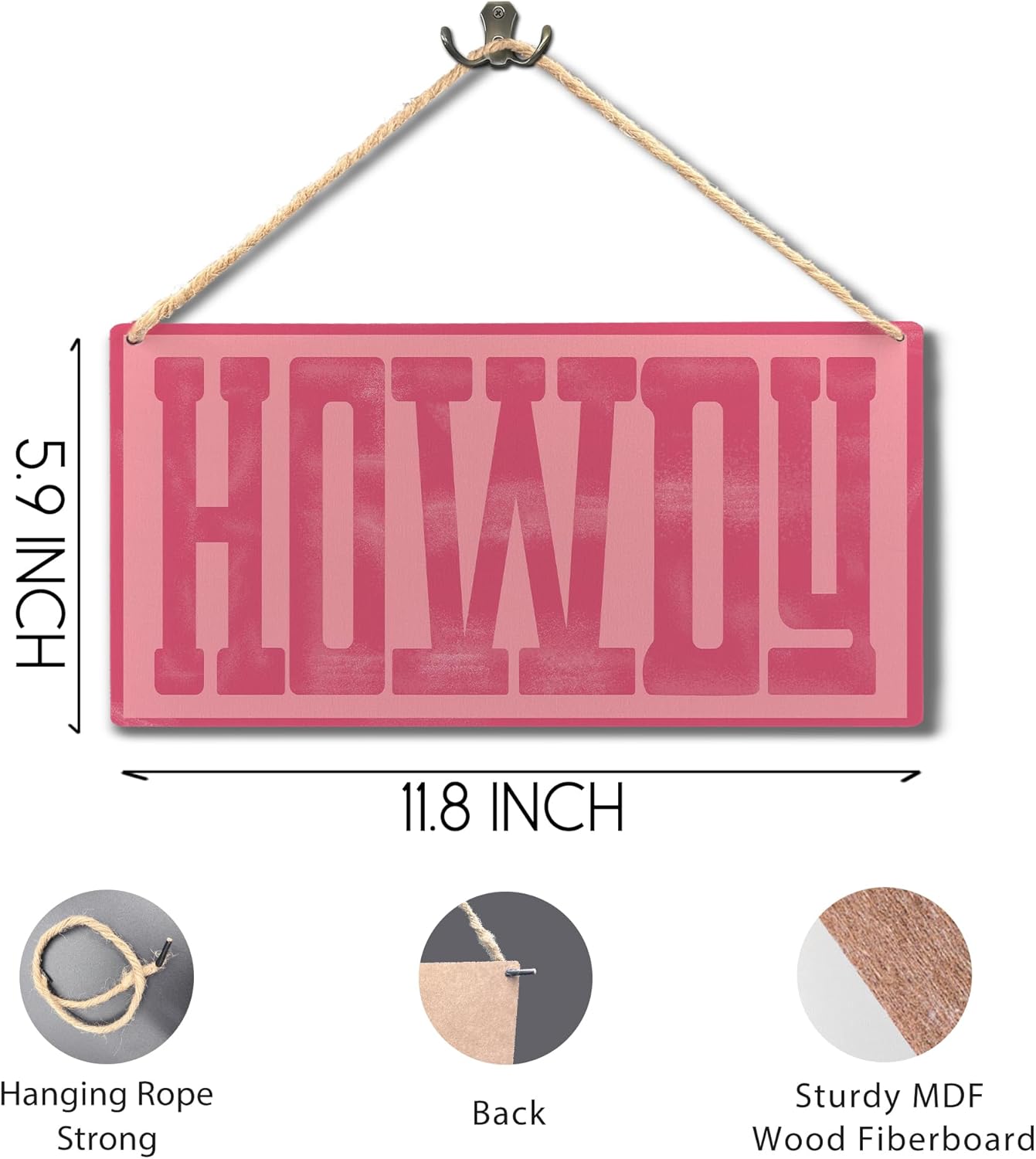 Howdy Sign - Preppy Hot Pink Cowgirl Wall Decor