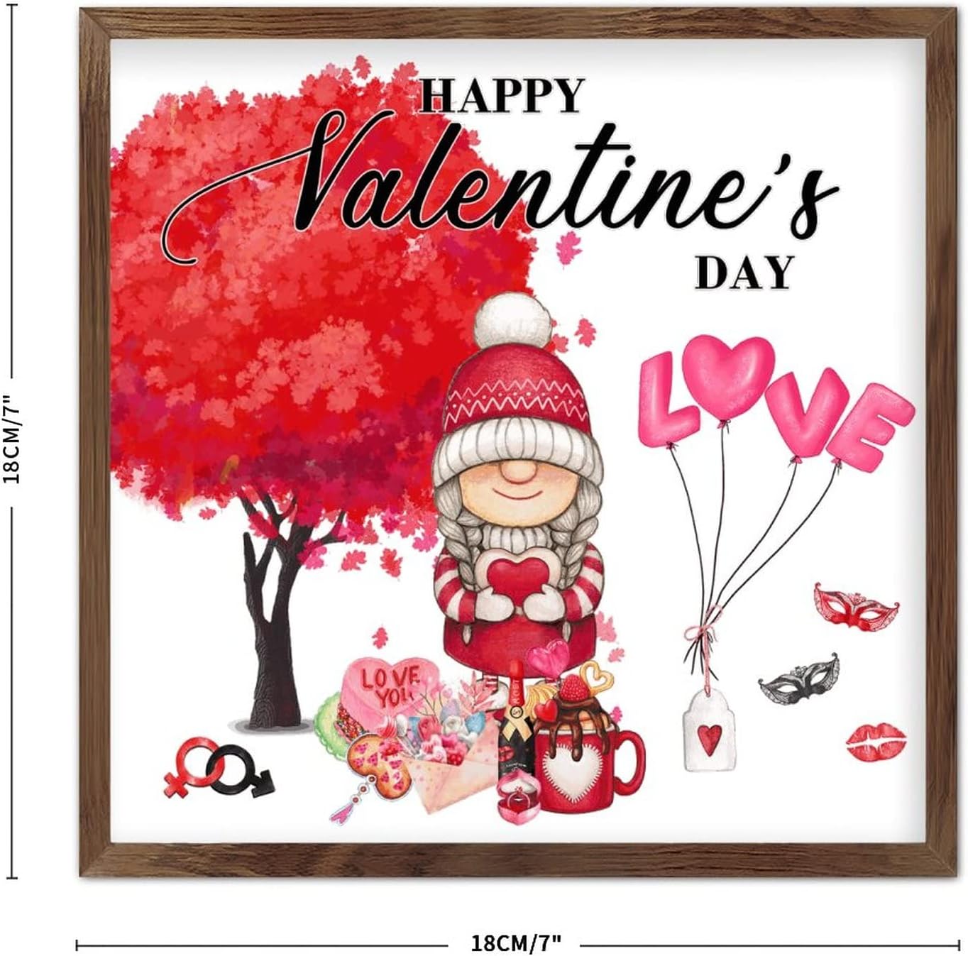 Happy Valentines Day Gnome Heart Wall Decor Sign