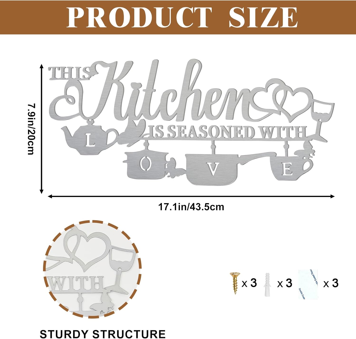 Metal Kitchen Wall Decor with Love Phrase Sign