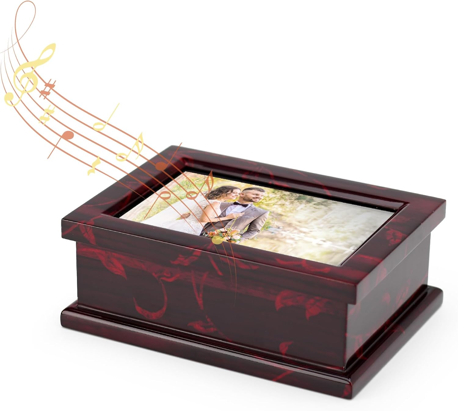 Modern 4x6 Photo Frame Musical Jewelry Box with Floral Motifs