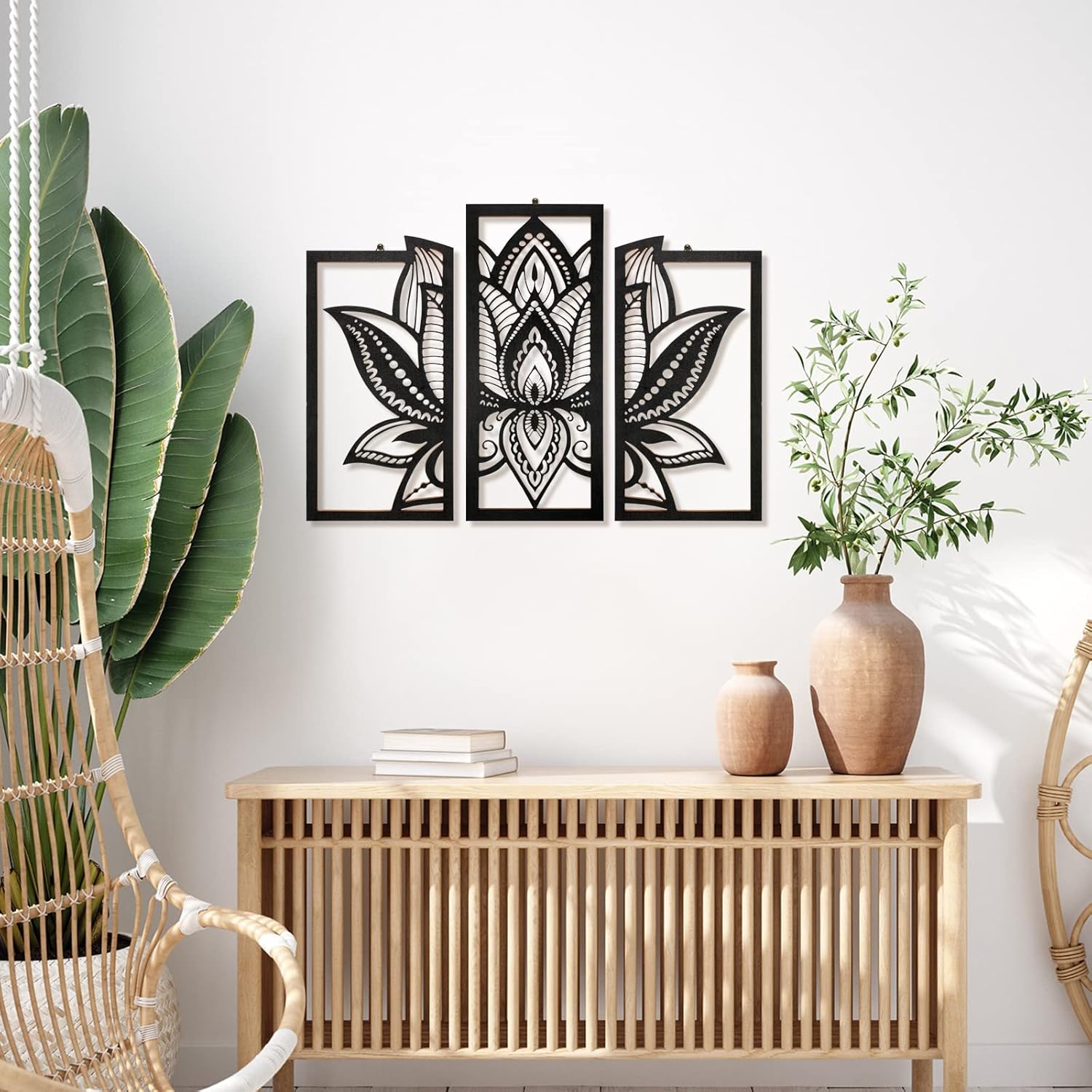 Maitys 3 Piece Black Lotus Mandala Wall Art